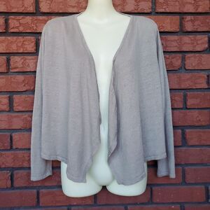 J Jill Open Front Cardigan Beige Petite M Medium Linen Blend Coastal Neutral